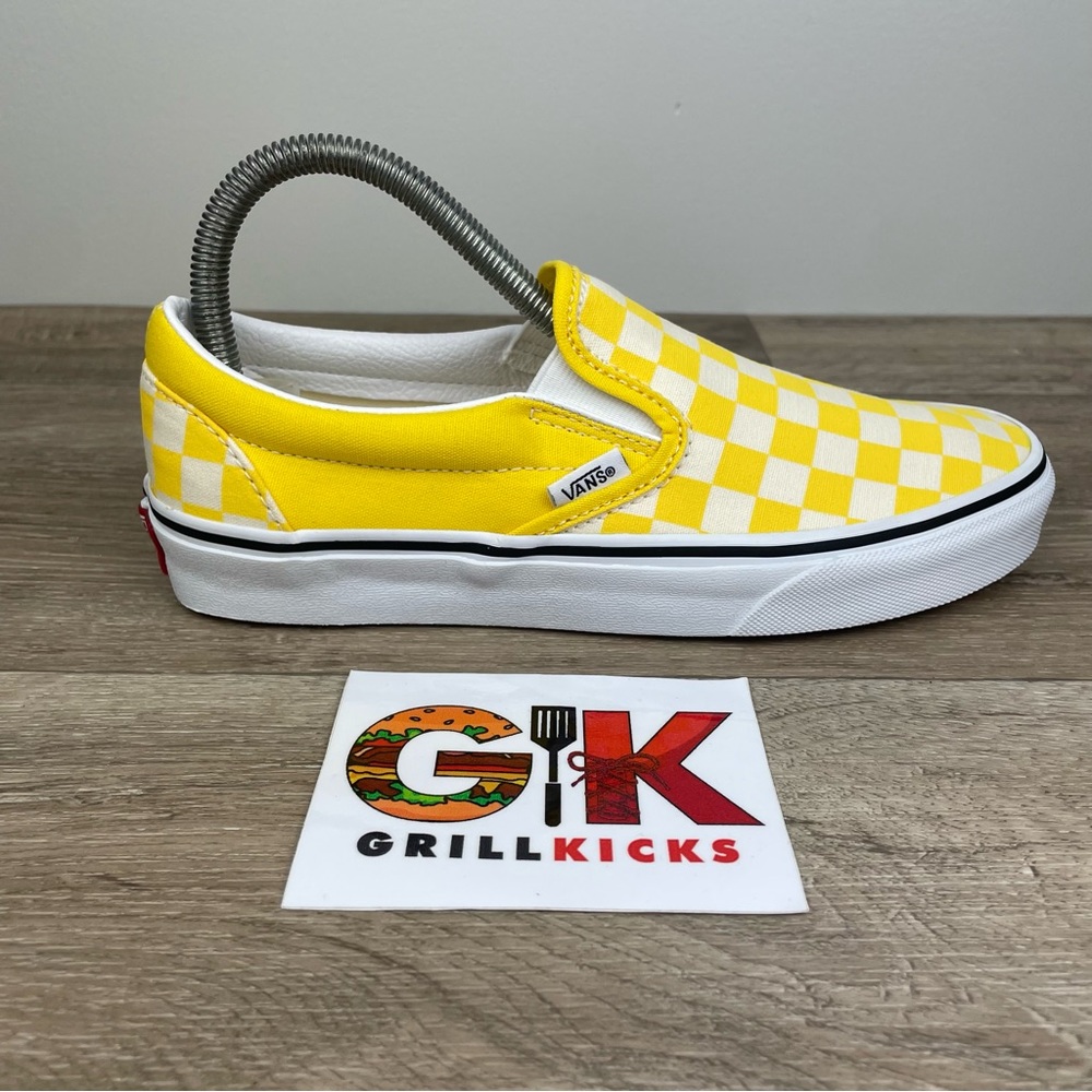 Vans Classic Slip On Checkerboard Cyber Yellow/White Skate Shoes Men's
